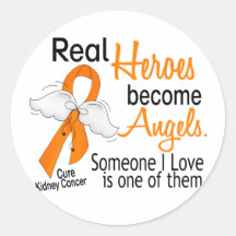 Heroes Become Angels Kidney Cancer Round Stickers