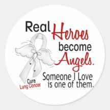 Heroes Become Angels Lung Cancer Round Sticker