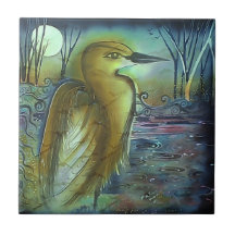 Heron at Night Lovely Artwork Ceramic Tile