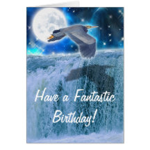 Heron, Moon & Waterfall Fantasy Birthday Card