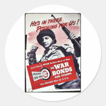 He's In There Pitching For Us!, War Bonds Round Stickers