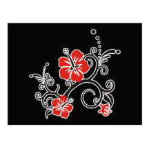Hibiscus Decor in black & red Post Card