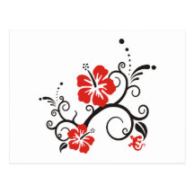 Hibiscus Decor in black & red Postcard