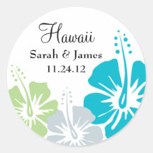 Hibiscus Flower Monogram Wedding Round Sticker