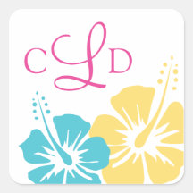 Hibiscus Flower Monogram Wedding Sticker