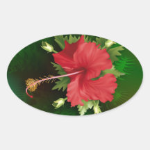 Hibiscus Flower Oval Stickers