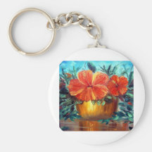 Hibiscus Flower Pot Art Keychains