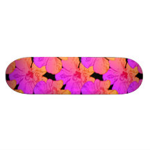 Hibiscus Flowers Pink on Black Skateboard Deck