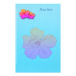 Hibiscus Flowers Pink on Turquoise Stationery