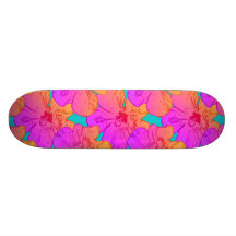Hibiscus Flowers Pink Turquoise Skate Deck