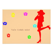 hibiscus flowers with lady girl personalized invites