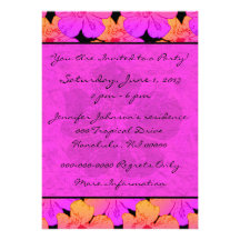 Hibiscus Pink on Black Personalized Invitation