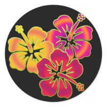 hibiscus trio | BG black Round Sticker