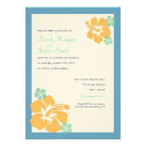 Hibiscus Wedding, hawaiian flowers, blue orange invitations