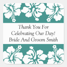 Hibiscus Wedding Thank You Sticker Sea Foam Green
