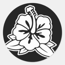 Hibiscus - White on Black Sticker