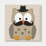 Hibou avec la moustache et le chapeau aimant pour réfrigérateur