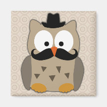 Hibou avec la moustache et le chapeau aimant pour réfrigérateur