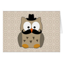 Hibou avec la moustache et le chapeau cartes de vœux