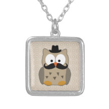 Hibou avec la moustache et le chapeau colliers personnalisés