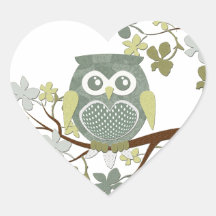 Hibou de point de polka dans l'arbre autocollants en cœur