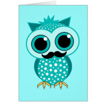 hibou drôle de moustache carte de vœux