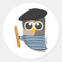 Hibou français autocollant rond