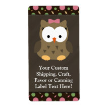 Hibou mignon de bébé avec l'arc rose étiquette d’expédition