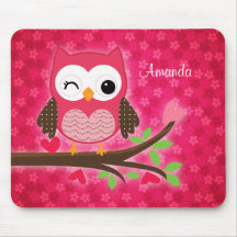 Hibou mignon de roses indien Girly Tapis De Souris