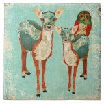 Hibou rose et tuile ambre azurée de cerfs communs carreaux