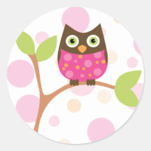 Hibou rose lumineux de bébé autocollant rond
