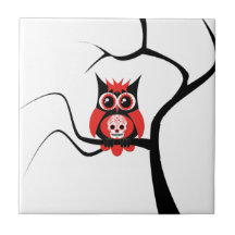Hibou rouge de crâne de sucre dans la tuile d'arbr carreaux en céramique