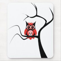 Hibou rouge de crâne de sucre dans l'arbre Mousepa Tapis De Souris