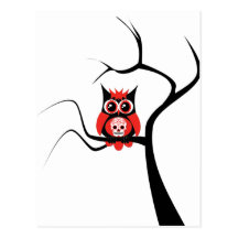 Hibou rouge de crâne de sucre en carte postale d'a