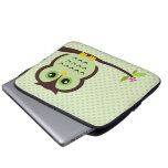 Hibou vert mignon trousse pour ordinateur portable