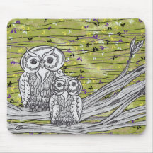 Hiboux et papillons 2 Mousepad Tapis De Souris