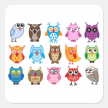 Hiboux mignons colorés stickers carrés