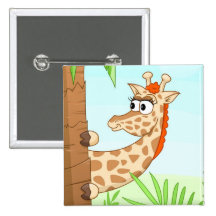 Hiding giraffe pinback button