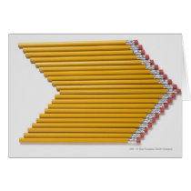 High angle view of pencils in a row cards