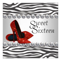 High Heel Shoe Red Zebra Birthday Party Invite