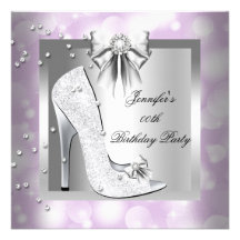 High Heel Shoe Silver Pink Birthday Party Custom Invitations