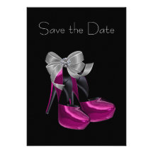 High Heel Shoes Hot Pink Black Save The Date Custom Announcements