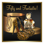 High Heel Shoes Leopard Gold Womans 50th Birthday Invitation