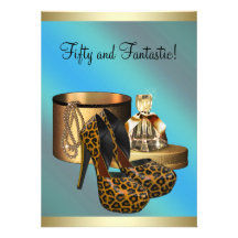 High Heel Shoes Leopard Gold Womans 50th Birthday Personalized Invitation