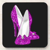 High Heel Shoes Stileto Glitter Pink Beverage Coaster