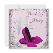 High Heels Champagne Pink Birthday Party Invite