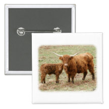 Highland Cow and calf 9Y316D-045 Pinback Buttons