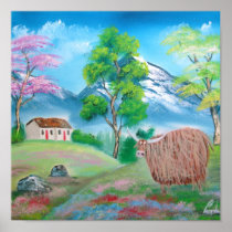 HIGHLAND COW FOLK PAINTING POSTERS