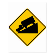 Hill or Steep Grade Warning Highway Sign Post Cards