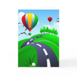 Hilly road with balloons, greeting card